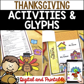 Preview of Thanksgiving Activities: Turkey Glyphs, Bulletin Board Crafts, Writing Prompts
