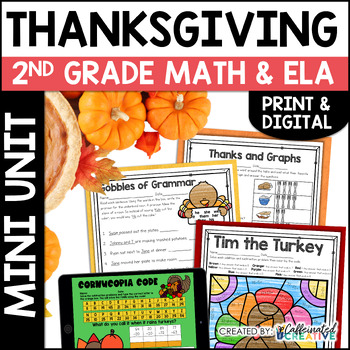 Preview of Thanksgiving Activities Fun No Prep Math and Reading Printable Worksheets