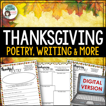 Preview of Thanksgiving Activities -Writing, Poetry & Puzzles - DIGITAL