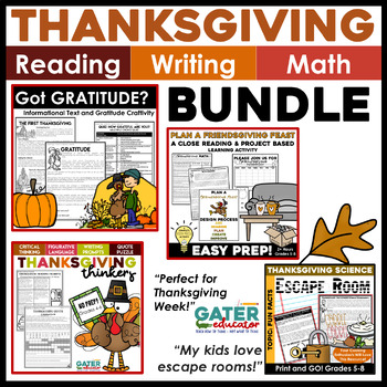 Preview of Thanksgiving Activities | Writing & Reading Escape Room | PBL BUNDLE