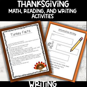 Preview of Thanksgiving Activities - Writing, Reading, and Math