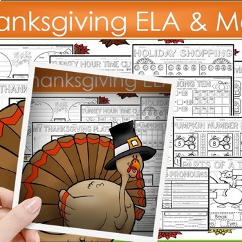 Preview of Thanksgiving Activities for First Grade Math Worksheets and Literacy Worksheets
