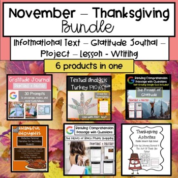 Preview of Thanksgiving Activities for High School | Bundle | ELA Thanksgiving Activities