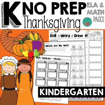 Preview of Thanksgiving Activities for Kindergarten, No Prep Math and Literacy Printables