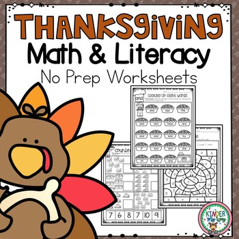 Preview of Thanksgiving Activities for Kindergarten | November Math & Literacy Worksheets