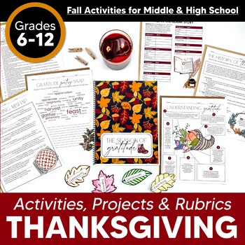 Preview of Thanksgiving Activities for Middle & High School ELA | Fall, Gratitude Project
