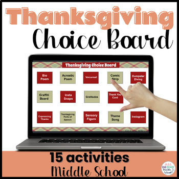 Preview of Thanksgiving Activities for Middle School -  Choice Board
