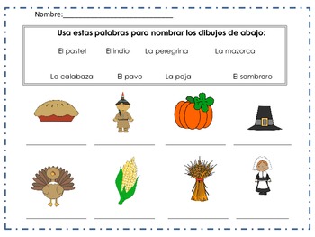 thanksgiving free spanish worksheets for kindergarten