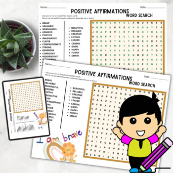 Preview of Positive Affirmations For Kids Word Search 'Printables'
