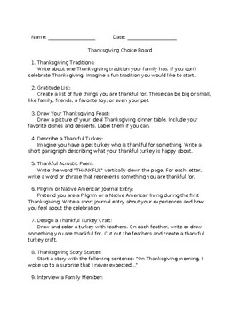Preview of Thanksgiving Activity Choice Board-Lista de actividades para dia de gracias