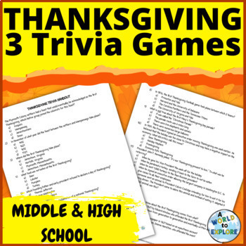 Preview of Thanksgiving Activity No Prep Trivia Games for Middle School