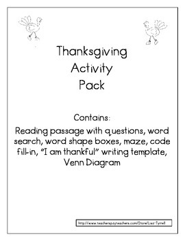 Preview of Thanksgiving Activity Pack