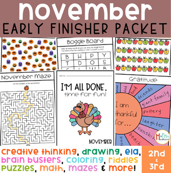 Preview of Thanksgiving Early Finisher Activity Packet │November Worksheets & Puzzles 2&3