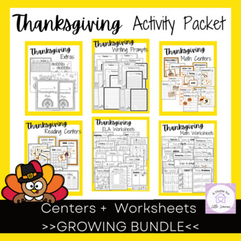 Preview of Thanksgiving Activity Packet | No Prep November Math and ELA First Grade