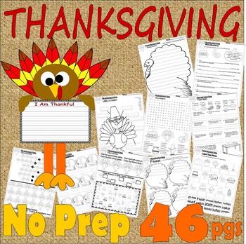 Preview of Thanksgiving Activity Worksheets NO PREP Literacy Math Writing Craft Vocabulary