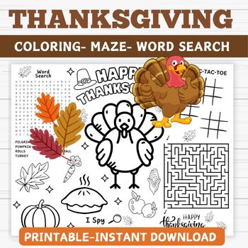 Preview of Thanksgiving Activity Placemat - Thanksgiving Activity Printable