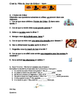 Preview of Thanksgiving Activity with French Object Pronouns