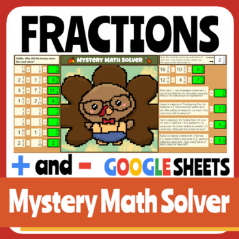 Preview of Thanksgiving - Add & Subtract Fractions - Digital Math Activity - Pixel Art