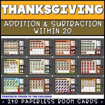 Preview of Thanksgiving Add & Subtract within 20 ULTIMATE Boom Cards Bundle with Ten Frames