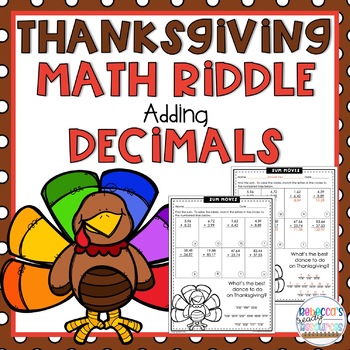 Preview of Thanksgiving Adding Decimals Math Riddle FREEBIE