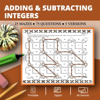 Preview of Thanksgiving: Adding & Subtracting Positive & Negative Integers Maze Activity