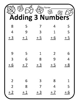 Thanksgiving Adding Three Addends Thanksgiving Adding 3 Numbers ...