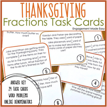 Preview of Thanksgiving Adding and Subtracting Fraction with Unlike Denominators Task Cards