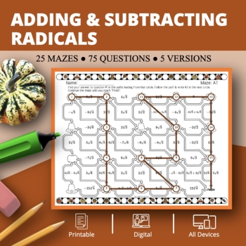 Preview of Thanksgiving: Adding and Subtracting Radical Expressions Maze Activity