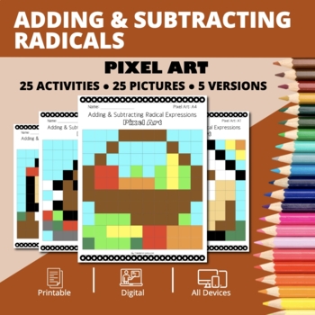 Preview of Thanksgiving: Adding and Subtracting Radical Expressions Pixel Art Activity