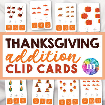 Preview of Thanksgiving Addition Practice Cards Math Activity for PreK and Kindergarten