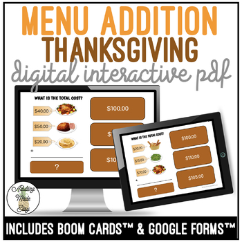Preview of Thanksgiving Addition Digital Interactive Activity