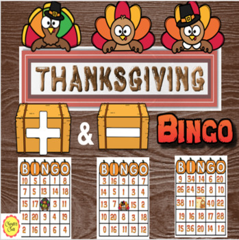 Preview of Thanksgiving Addition & Subtraction Bingo Game in 2 Levels:  Print and Digital