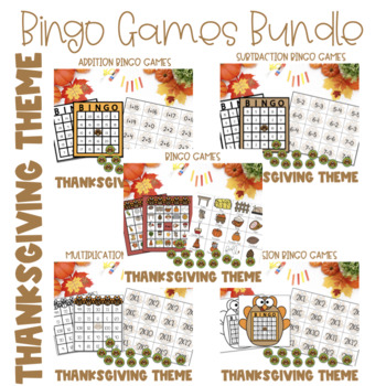 Preview of Bingo: Thanksgiving Addition, Subtraction, Multiplication,Division, Party Bundle