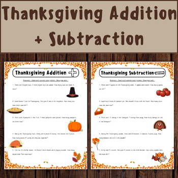 Preview of Thanksgiving Addition & Subtraction Worksheets (2-Digit) Holiday Math Activity