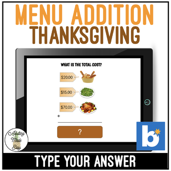 Preview of Thanksgiving Addition Typing Boom Cards