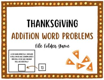 Preview of Thanksgiving Addition Word Problems File Folder Game Autism/Special Ed