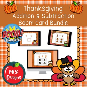 Preview of Thanksgiving Addition and Subtraction Boom Card Bundle