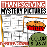 Thanksgiving Addition and Subtraction Mystery Picture Worksheets