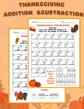 Preview of Thanksgiving Addition and Subtraction Riddles