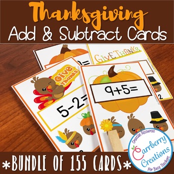 Preview of Thanksgiving Addition and Subtraction Task Cards BUNDLE