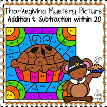Preview of Thanksgiving ~ Addition and Subtraction Within 20 ~ Color by Code ~ Apple Pie