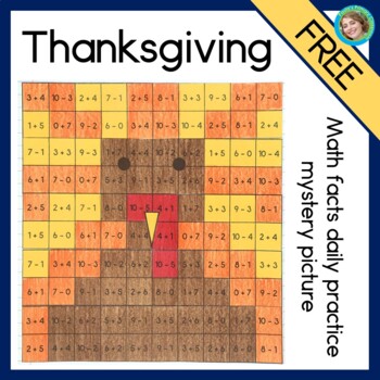 Preview of Thanksgiving Addition and Subtraction Within 20 Color by Number Worksheet FREE