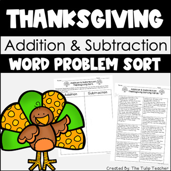 Preview of Thanksgiving Addition and Subtraction Word Problem Sort