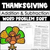 Thanksgiving Addition and Subtraction Word Problem Sort