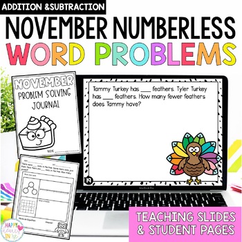 Preview of Thanksgiving Addition and Subtraction Word Problems First Grade November Math