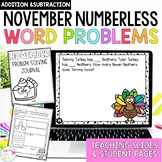 Thanksgiving Addition and Subtraction Word Problems First 