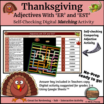 Preview of Thanksgiving Adjective Suffixes Matching Digital Activity (ER & EST)