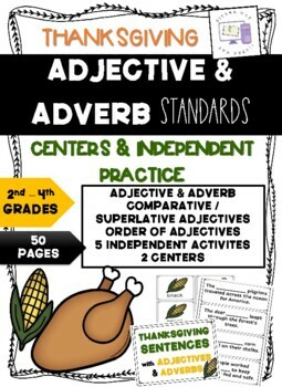 Preview of Thanksgiving Adjectives and Adverbs Activities | Centers | Independent Work