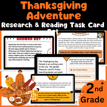 Preview of 70 Thanksgiving Research, Reading Task Card - Compare & Contrast, Cause & Effect