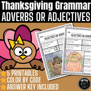 Thanksgiving Adverb Adjective Color By Code Grammar Printables